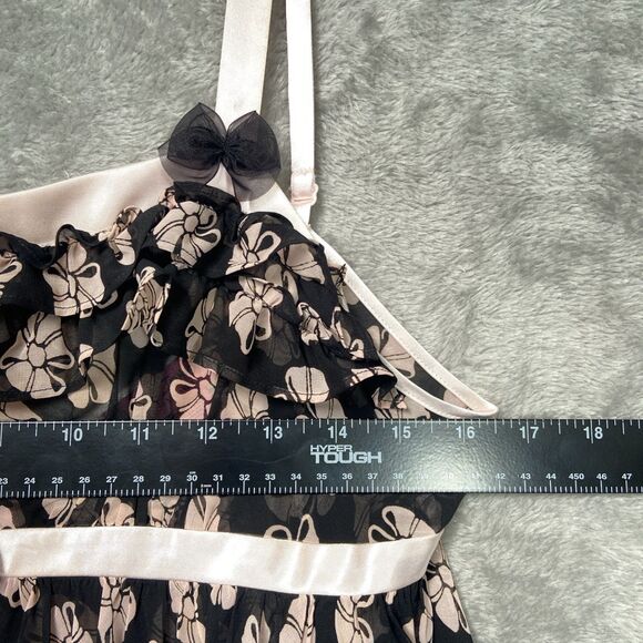 Betsey Johnson Slip Dress Women’s M Pink Bow Floral Babydoll Intimates Sheer Y2K - Picture 5 of 7